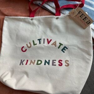 Cultivate Kindness Rainbow Large Canvas Tote Bag